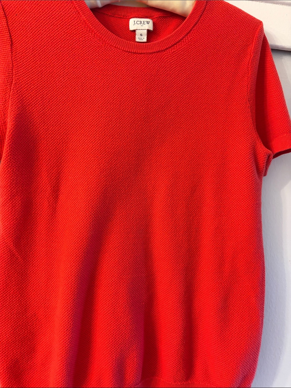 J. Crew Bright Red Textured Short Sleeve Sweater
